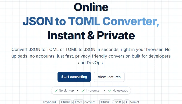 Jsonberry JSON to TOML converter showing synchronized editors and validation panel